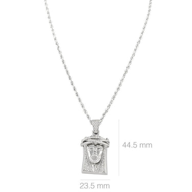14K White Gold Jesus Head Pendant With Round Cut Diamonds 1.72 Ctw